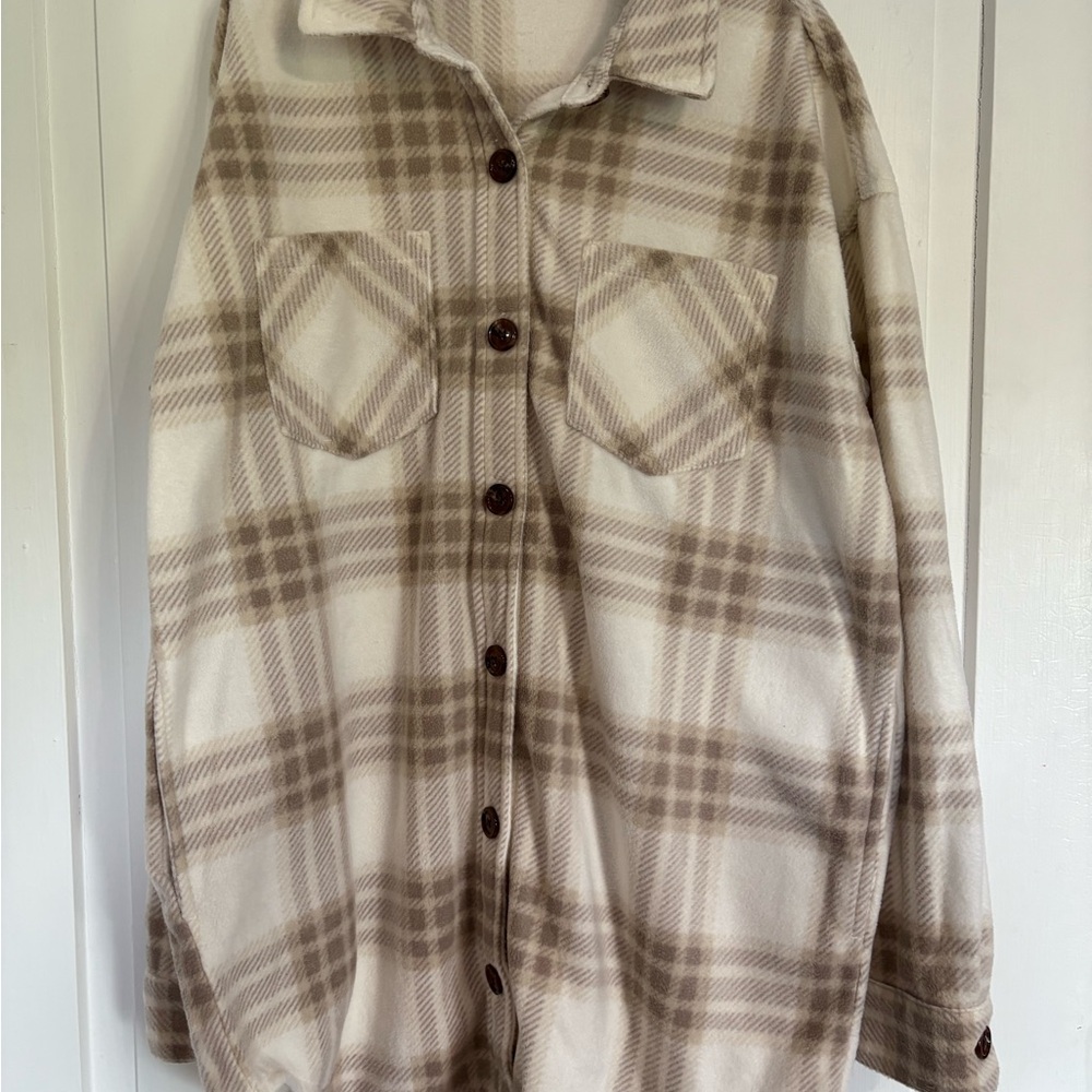 Maurices Cream and Brown Plaid Shirt